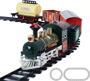 Toy Train Set Railway Track Around The Christmas Tree with Sounds, Lights