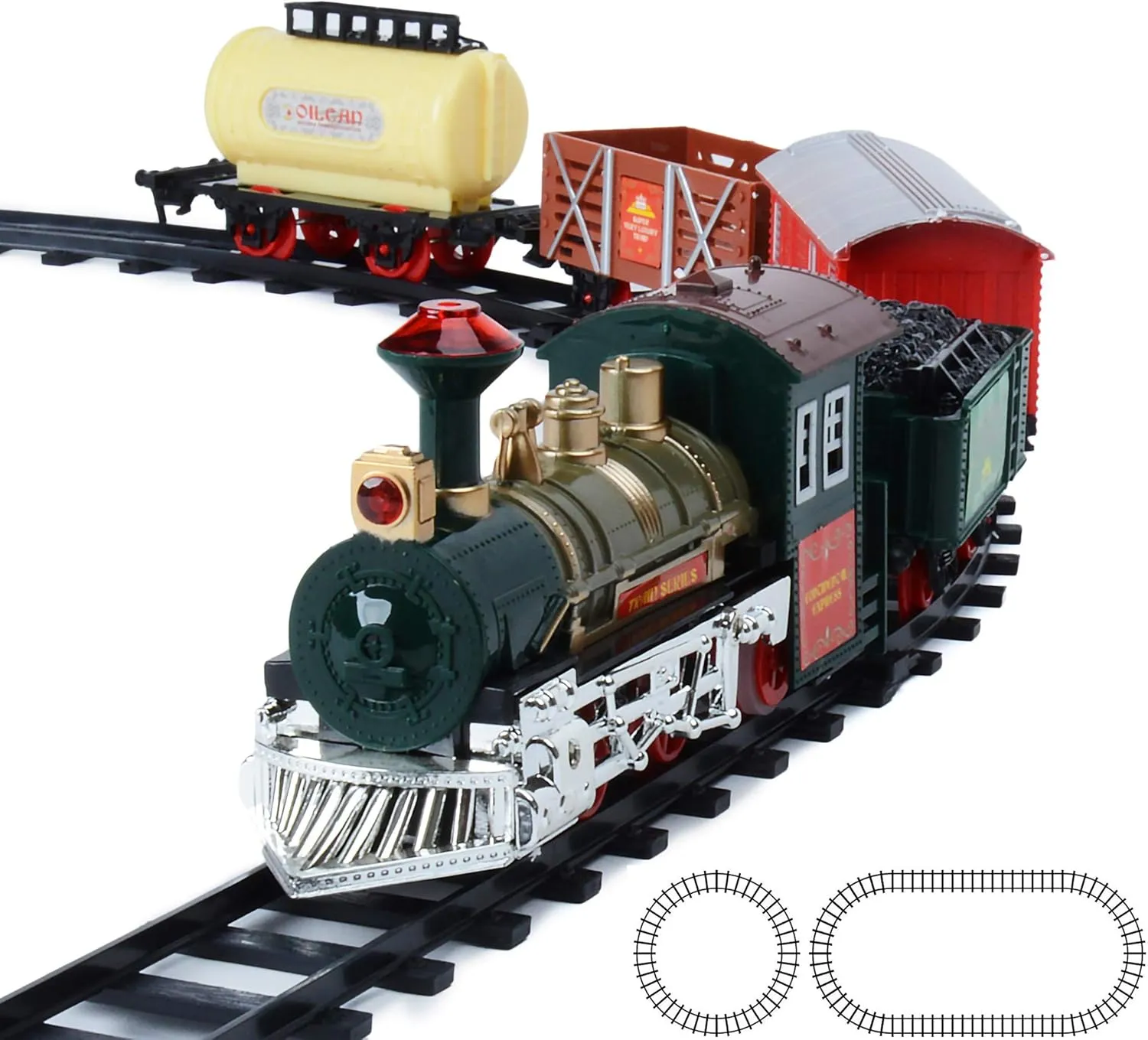 Toy Train Set Railway Track Around The Christmas Tree with Sounds, Lights