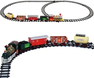 Toy Train Sets with Steam Locomotive Engine, Cargo Car, Passenger Car and Track