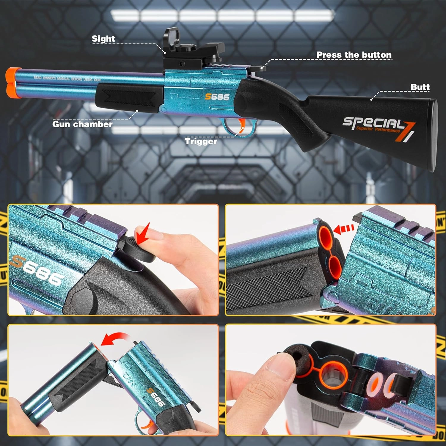 Toy Gun Double Barrel Shotgun Toy,with 20 Soft Bullet Darts, Toy Foam Blaster Foam Dart Blaster with Scope for Kids, Youth, Teen, Boys-Holiday for 8-12 Year (Blue)