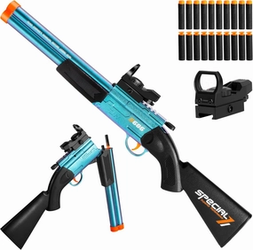 Toy Gun Double Barrel Shotgun Toy,with 20 Soft Bullet Darts, Toy Foam Blaster Foam Dart Blaster with Scope for Kids, Youth, Teen, Boys-Holiday for 8-12 Year (Blue)
