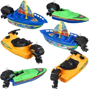 TOYANDONA 6Pcs Boat Bath Toys, Speedboat Wind Up Bath Toys Plastic Boats Floating Bath Toy Boats Bathtub Toys for Baby Toddlers Kids Pool Toys for Outdoor Water Play (Random Color)
