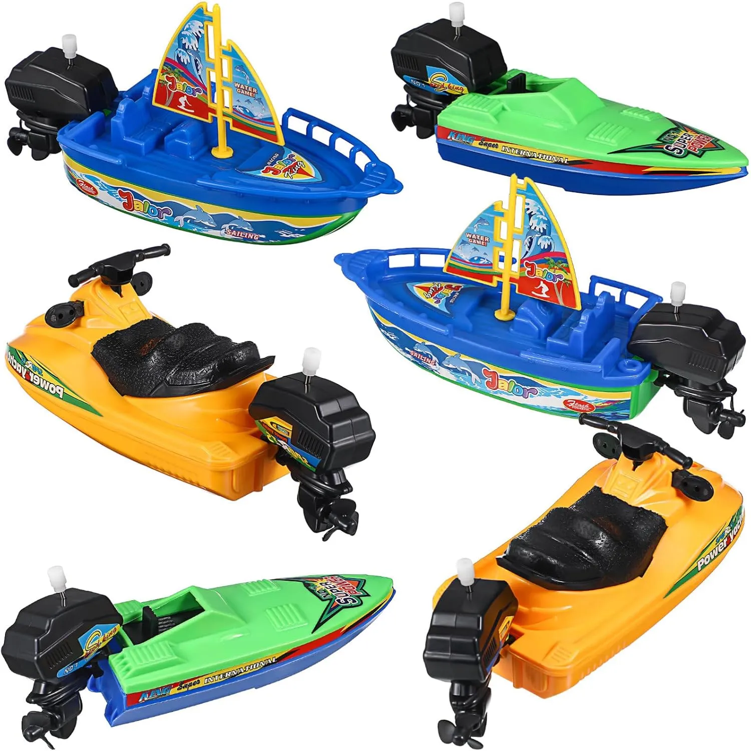 TOYANDONA 6Pcs Boat Bath Toys, Speedboat Wind Up Bath Toys Plastic Boats Floating Bath Toy Boats Bathtub Toys for Baby Toddlers Kids Pool Toys for Outdoor Water Play (Random Color)