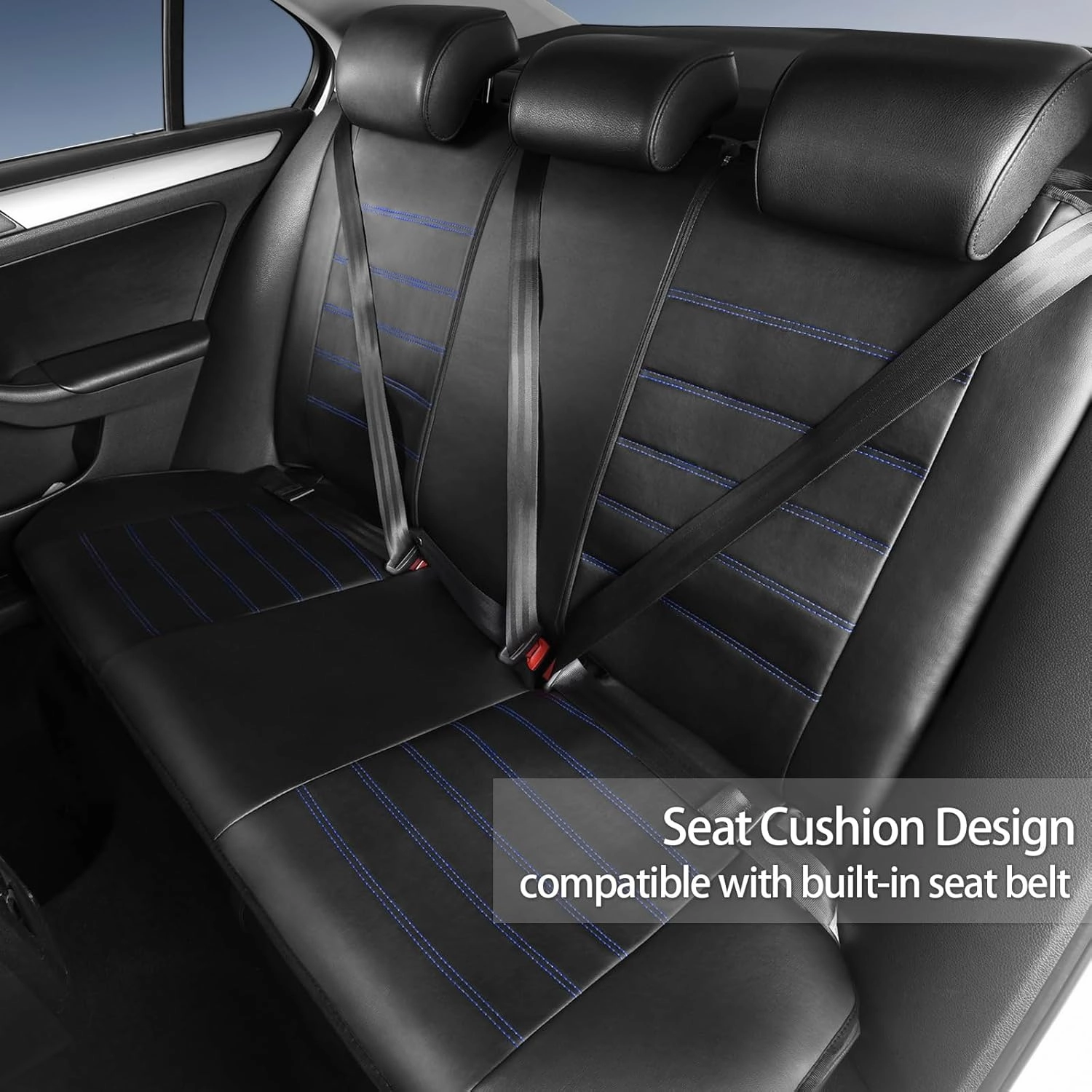 TOYOUN Classic Universal PU Leather Car Seat Covers Full Set Fit Most Cars Trucks SUVS or Vans Blue High Back Front Bucket and Rear Auto Seat Covers Set Car Seat Protector