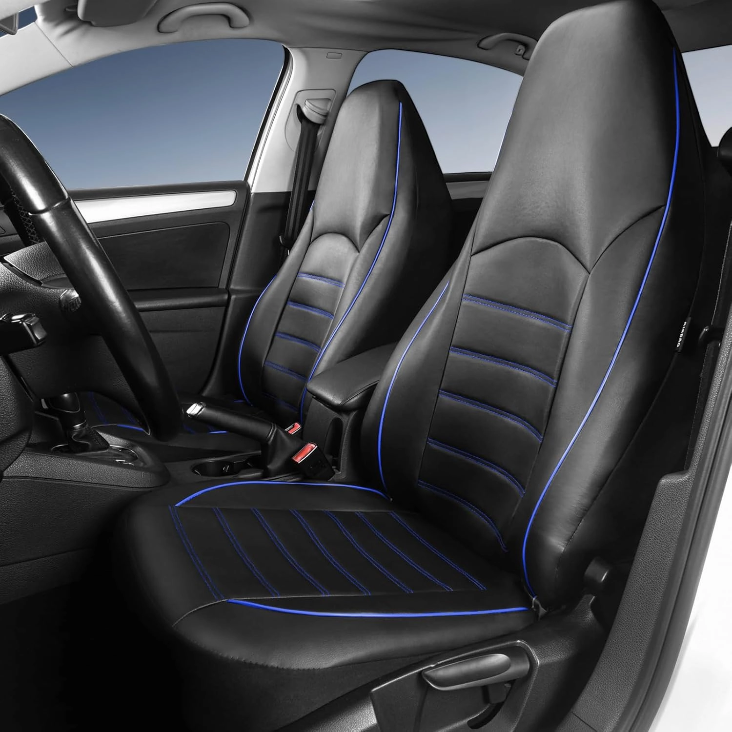 TOYOUN Classic Universal PU Leather Car Seat Covers Full Set Fit Most Cars Trucks SUVS or Vans Blue High Back Front Bucket and Rear Auto Seat Covers Set Car Seat Protector