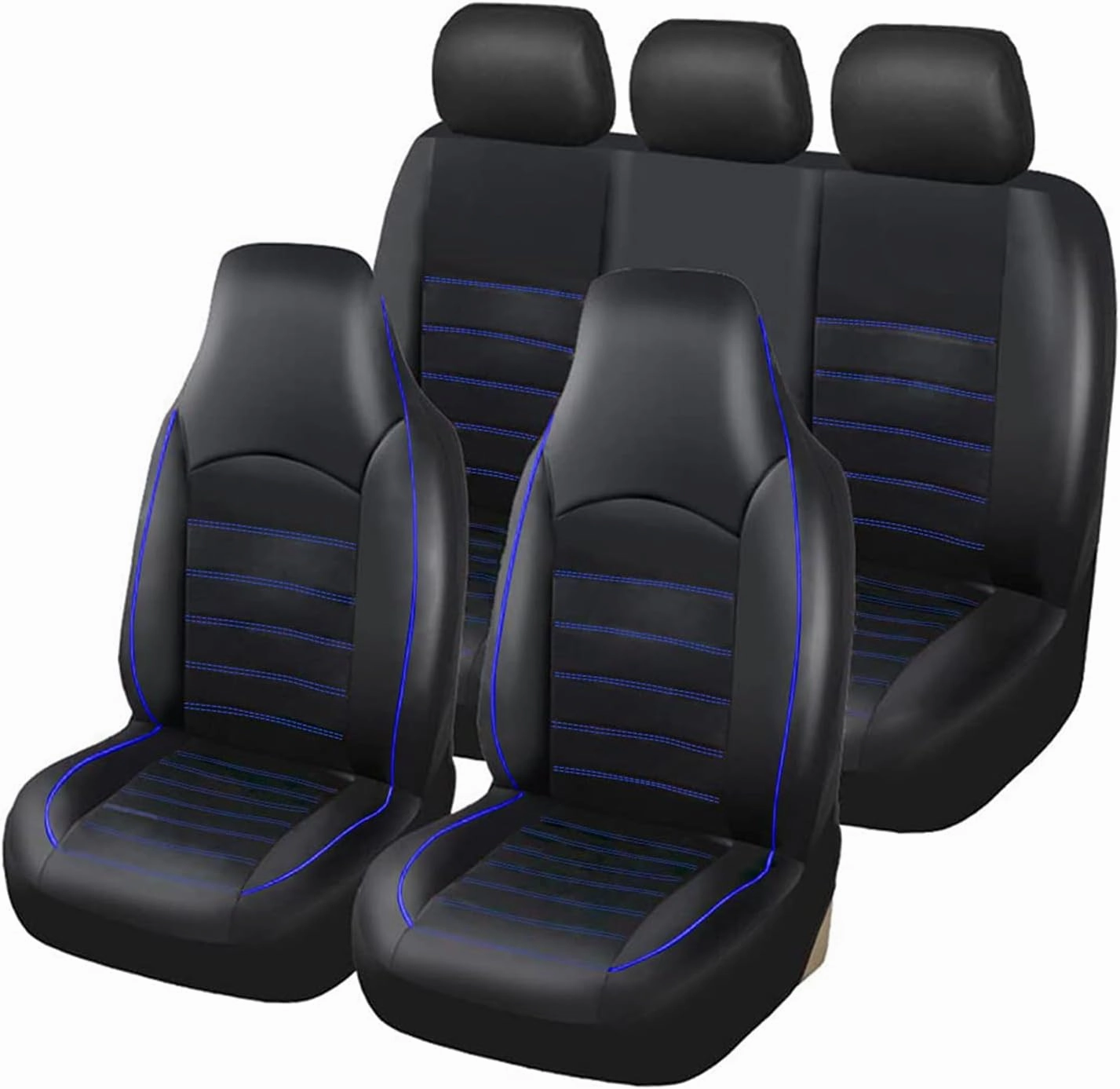 TOYOUN Classic Universal PU Leather Car Seat Covers Full Set Fit Most Cars Trucks SUVS or Vans Blue High Back Front Bucket and Rear Auto Seat Covers Set Car Seat Protector