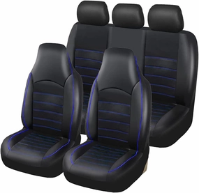 TOYOUN Classic Universal PU Leather Car Seat Covers Full Set Fit Most Cars Trucks SUVS or Vans Blue High Back Front Bucket and Rear Auto Seat Covers Set Car Seat Protector