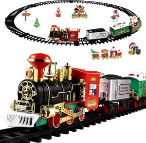 Toyvian Christmas Train Set, Mini Model Train Toy with Sound and Light, Battery Powered Kids' Train Needs Assemble for Boys & Girls