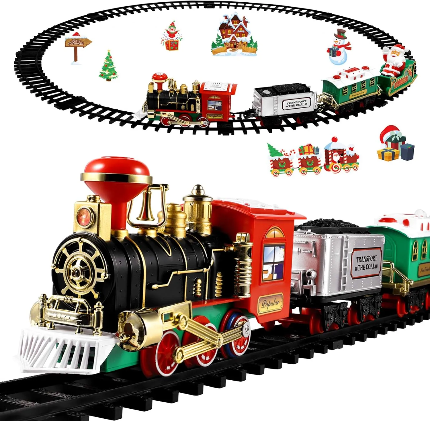 Toyvian Christmas Train Set, Mini Model Train Toy with Sound and Light, Battery Powered Kids' Train Needs Assemble for Boys & Girls