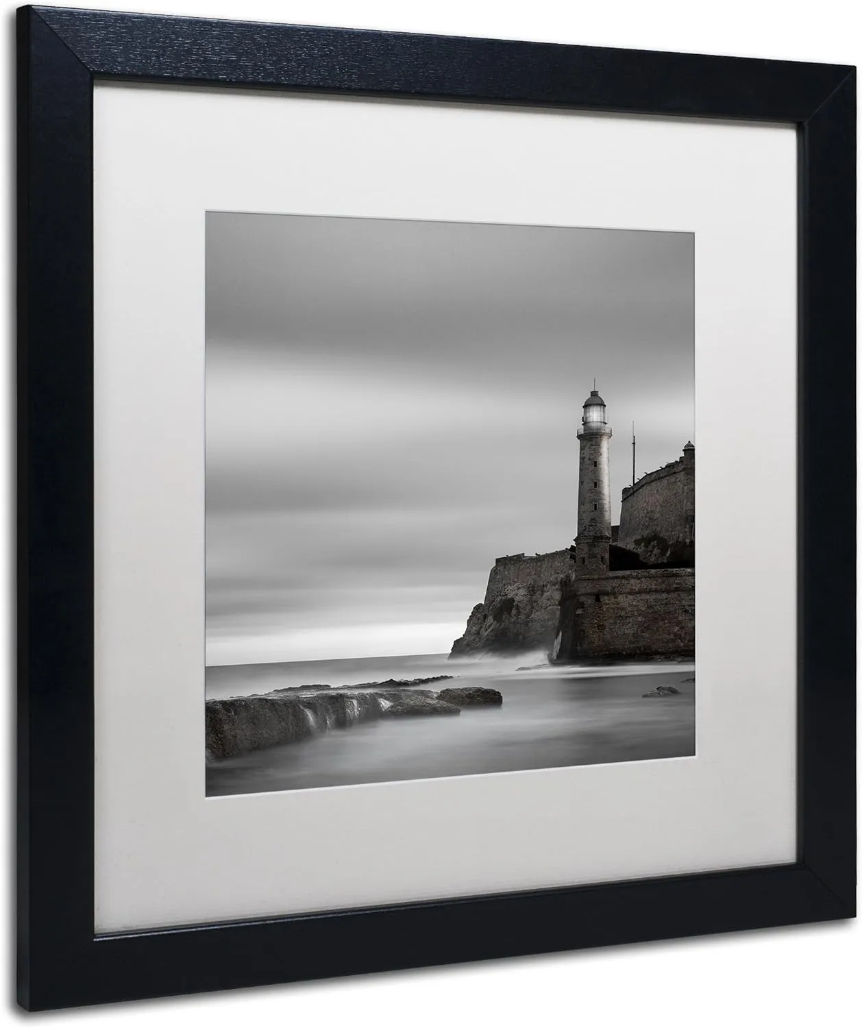 Trademark Fine Art Morro Lighthouse by Moises Levy in White Matte and Black Framed Artwork, 16 by 16"