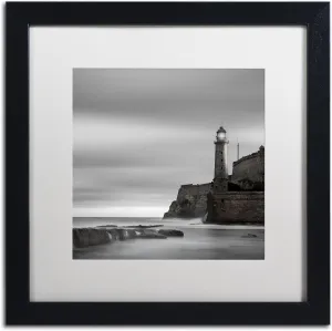 Trademark Fine Art Morro Lighthouse by Moises Levy in White Matte and Black Framed Artwork, 16 by 16"