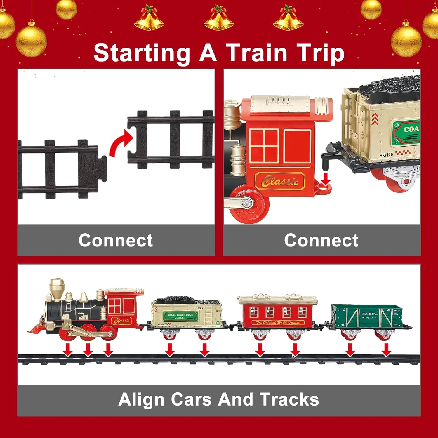 Train Set - Electric Train Set for Chrismas Tree with Light & Whistle - Christmas Train Sets for Around The Tree - Toy Train Set for Toddlers 2-4 - Train Toys Gifts for Kids Ages 3 4 5 6 7 8 