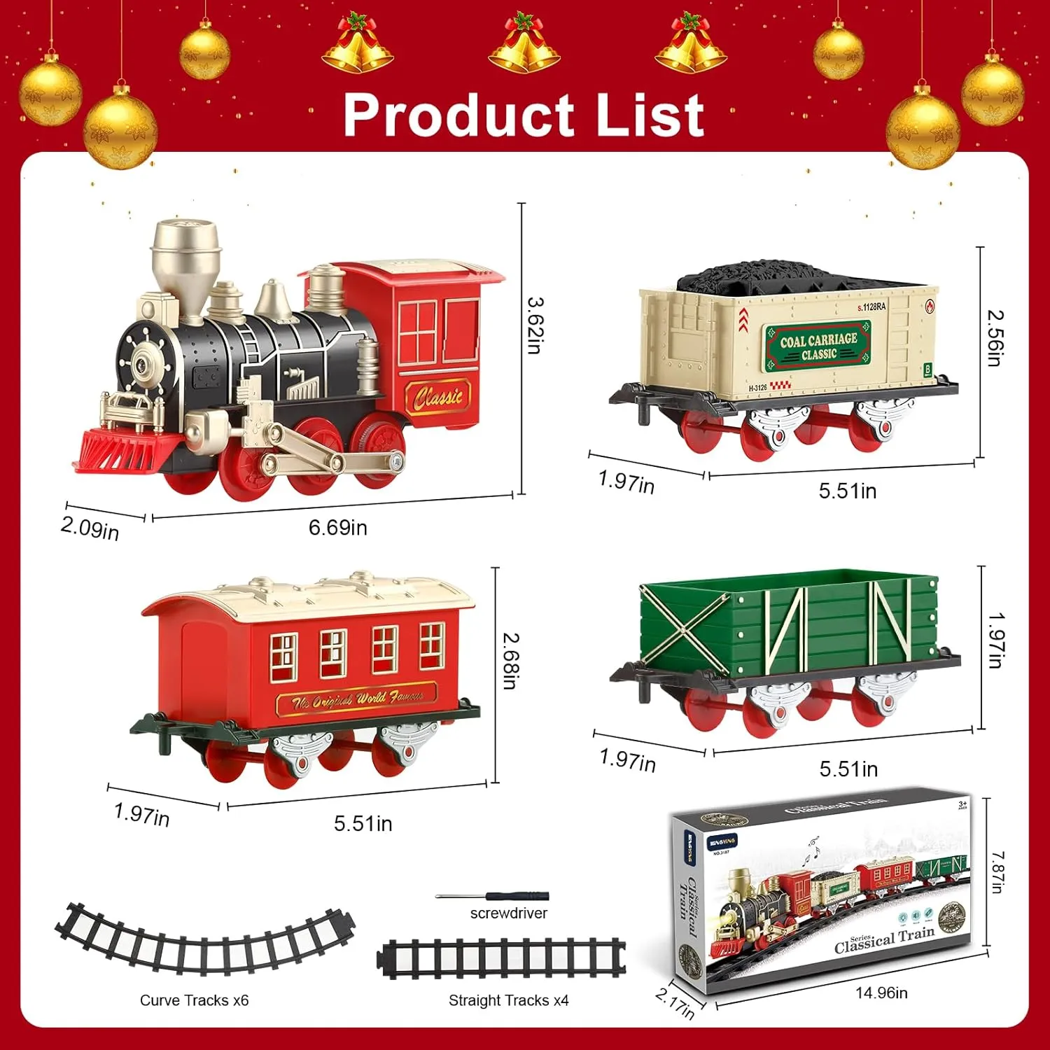 Train Set - Electric Train Set for Chrismas Tree with Light & Whistle - Christmas Train Sets for Around The Tree - Toy Train Set for Toddlers 2-4 - Train Toys Gifts for Kids Ages 3 4 5 6 7 8 