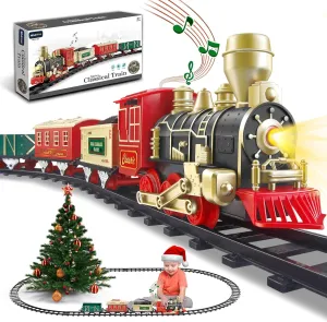Train Set - Electric Train Set for Chrismas Tree with Light & Whistle - Christmas Train Sets for Around The Tree - Toy Train Set for Toddlers 2-4 - Train Toys Gifts for Kids Ages 3 4 5 6 7 8 