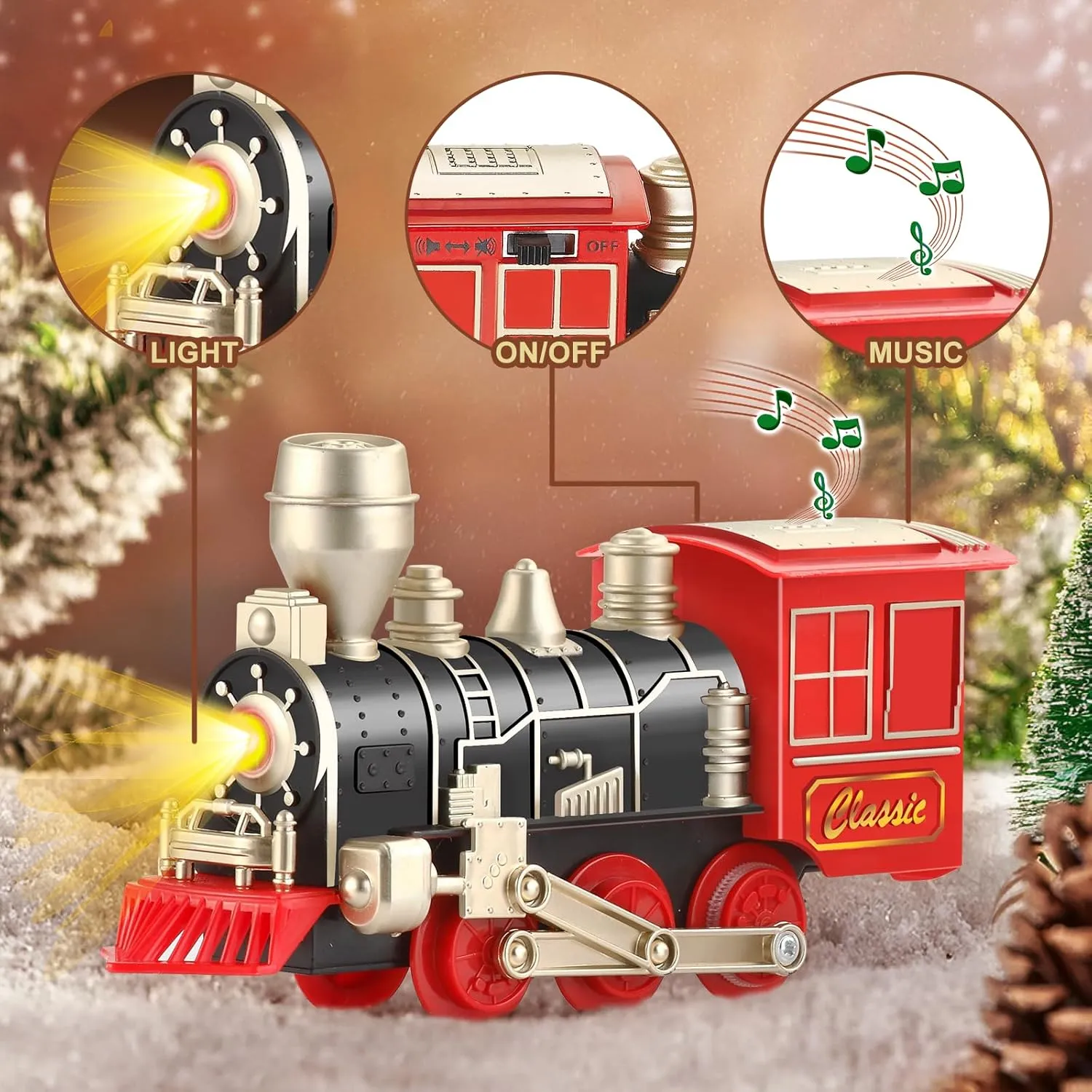 Train Set - Electric Train Set for Chrismas Tree with Light & Whistle - Christmas Train Sets for Around The Tree - Toy Train Set for Toddlers 2-4 - Train Toys Gifts for Kids Ages 3 4 5 6 7 8 
