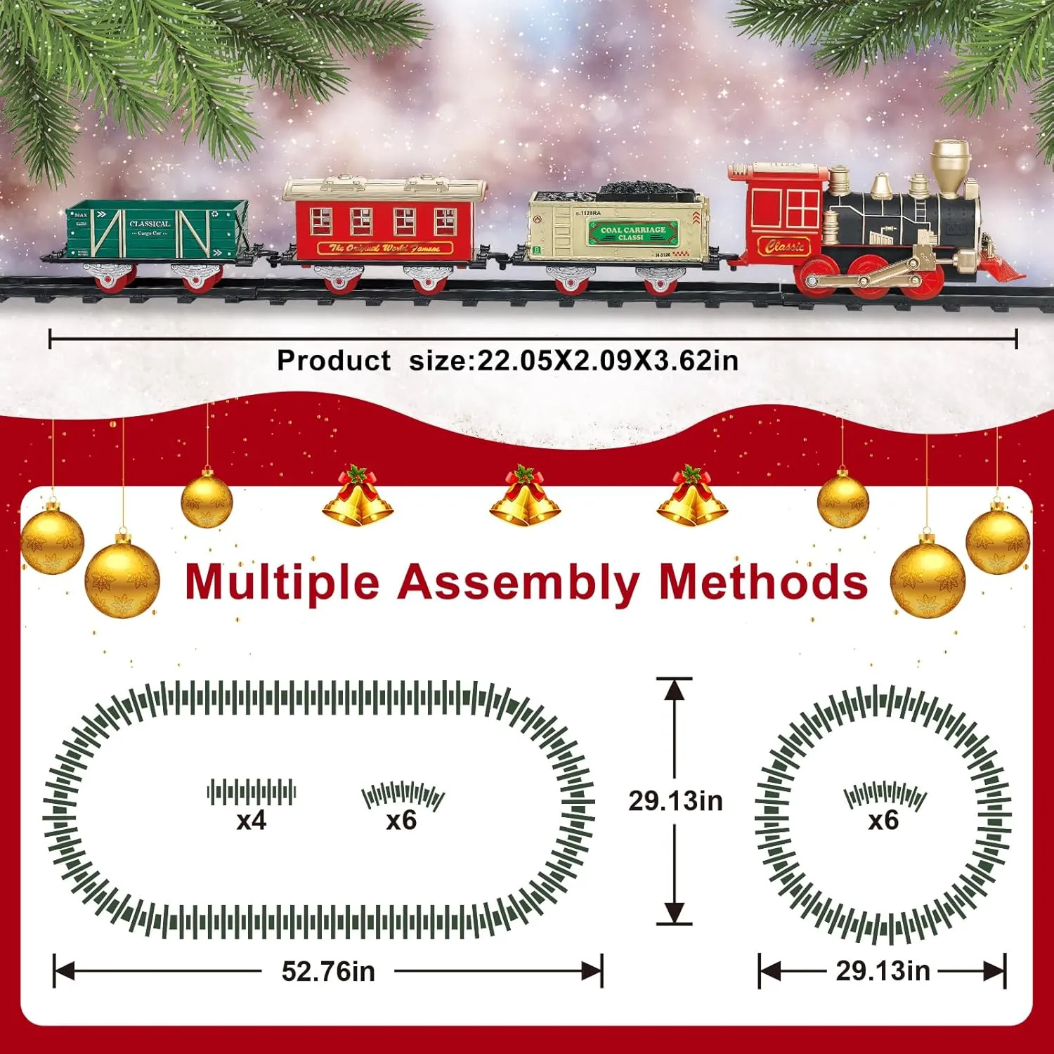 Train Set - Electric Train Set for Chrismas Tree with Light & Whistle - Christmas Train Sets for Around The Tree - Toy Train Set for Toddlers 2-4 - Train Toys Gifts for Kids Ages 3 4 5 6 7 8 