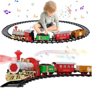 Train Set, Electric Train Sets for Boys Toddlers, Classical Train Toys, Christmas Train Set with Sound, Lights, Locomotive, 3 Cars & 8 Tracks, Christmas Toy Train Gifts for Age 3 4 5 6 Years Old Kids