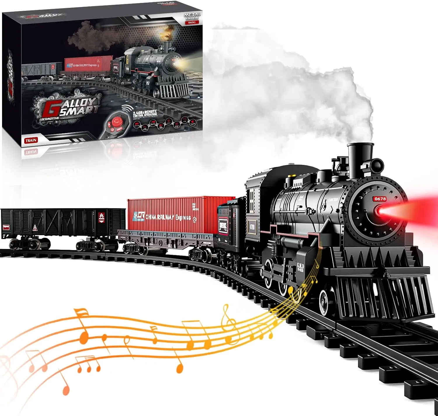 Train Set for boy, Remote Control Metal Alloy Model Train toy with Steam & Sound & Light,Electric Christmas Train Set for Around the Tree with 2 Cars & Tracks,Gifts for 4 5 6 7 8  Year Old Kids