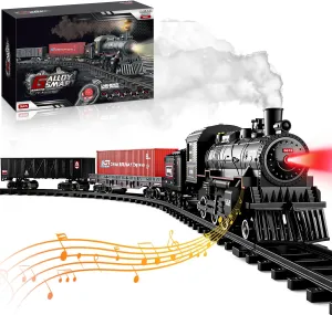 Train Set for boy, Remote Control Metal Alloy Model Train toy with Steam & Sound & Light,Electric Christmas Train Set for Around the Tree with 2 Cars & Tracks,Gifts for 4 5 6 7 8  Year Old Kids