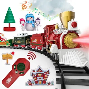 Train Set, Remote Control Electric Train Toy with Smoke, Light and Music, Kids Train Track with Rechargeable Battery, Santa Claus, Christmas Birthday Gifts for 3 4 5 6 7 8 Year Old Boys Girls