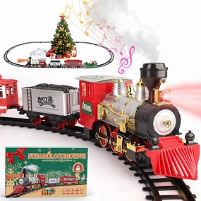 Train Set - Toy Train for Boys Girls with Smoke, Headlight and Sound, Train Toy with Steam Locomotive, Train Carriages and Tracks, Toddler Musical Train for 3 4 5 6 7 8  Year Old Kids