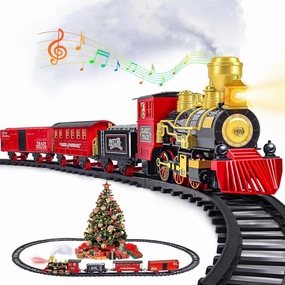Train Set, Christmas Train Sets for Under The Tree, Electric Train Toy for Boys & Girls, Toy Train w/Steam Locomotive, Tracks, Lights & Sound, for 3 4 5 6 7 8  Year Old Kids