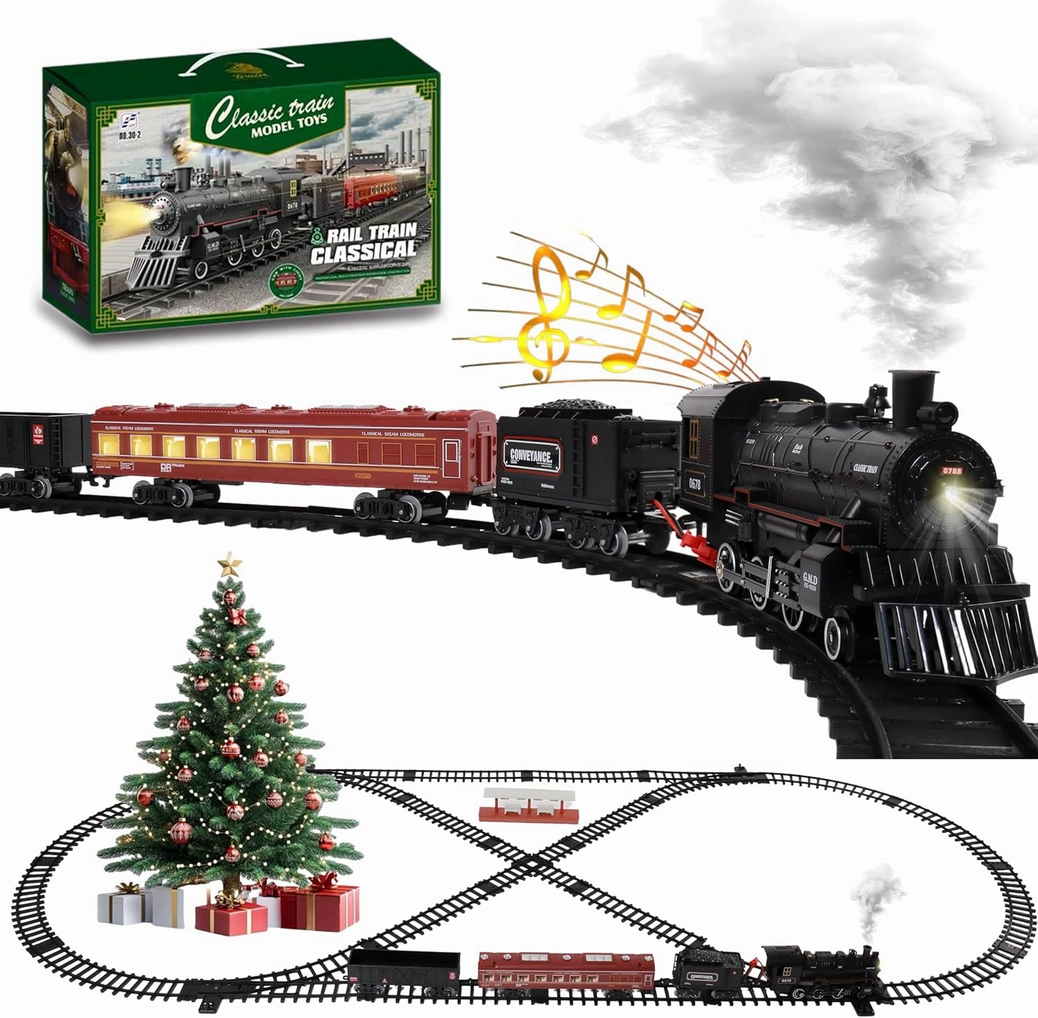 Train Set Train Toys for Kids w/Smokes, Lights & Sound Electric Trains w/Steam Locomotive Train Carriages & Luxury Tracks Model Trains for 3 4 5 6 7 8 