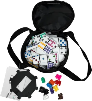 Travel Domino Set – Double 9 Dominoes with Bright Colored Dots, Mexican Train Hub & Markers, Canvas Carry Bag – Family Game Night, Travel Game, Gifts for Kids, Adults & Seniors