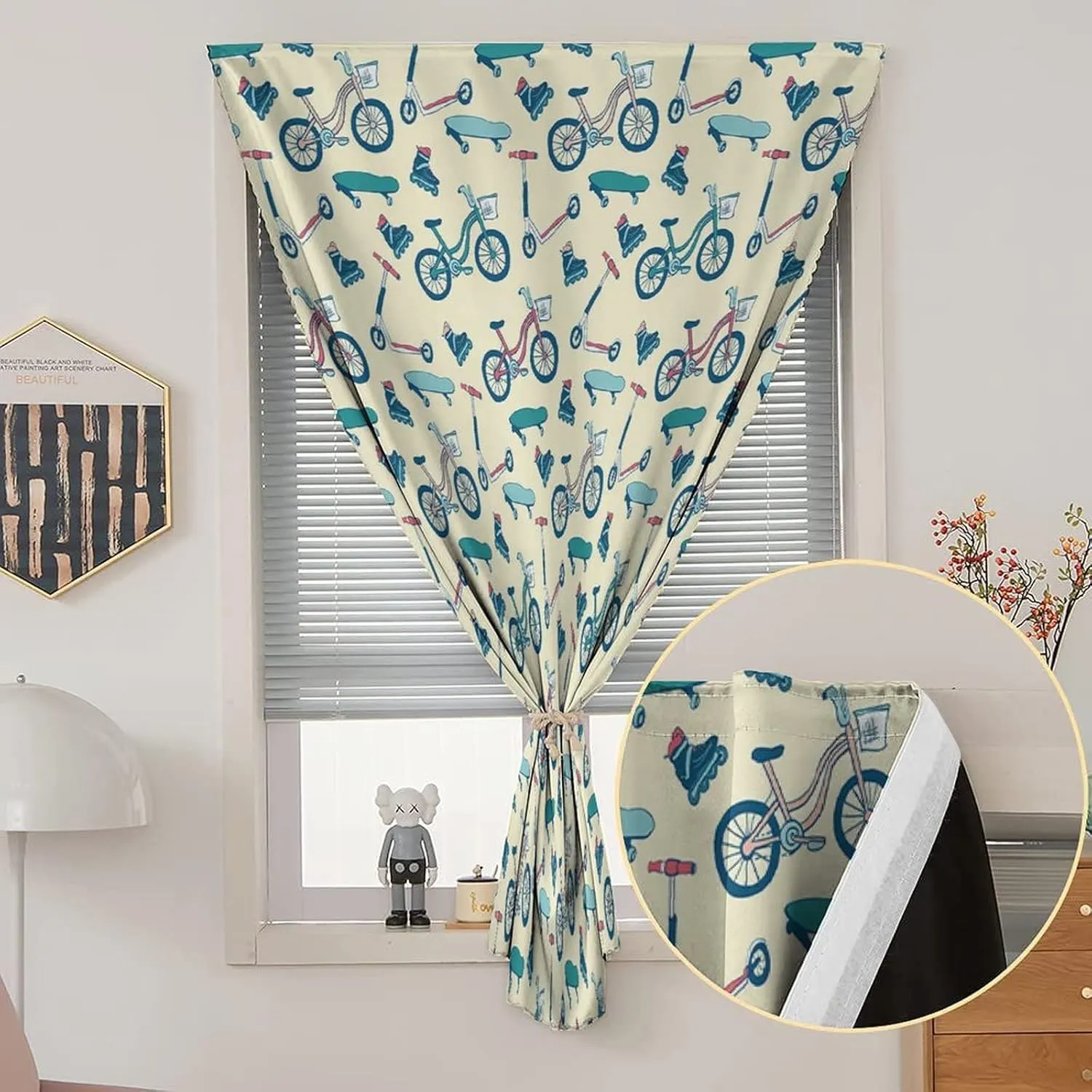 Travel Windows Blackout Curtain, Sport Curtain Shades, Bicycles Skates Boards Wheeled Physical Activity Equipment Print Adjustable Temporary Blackout Shades,59W x72L Inches, for Bathroom Bedroom