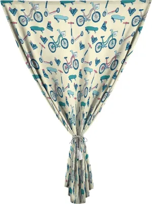 Travel Windows Blackout Curtain, Sport Curtain Shades, Bicycles Skates Boards Wheeled Physical Activity Equipment Print Adjustable Temporary Blackout Shades,59W x72L Inches, for Bathroom Bedroom