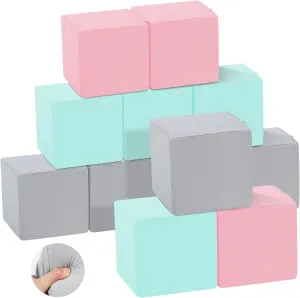 TRENDBOX 12 Pcs Toddler Foam Blocks, 5.5inch Soft Foam Cubes with Detachable Washable Cover, Soft Play Blocks for Toddlers and Kids (Light Gray/Pink/Blue)