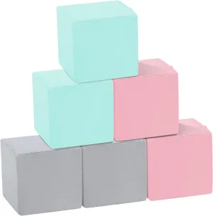 TRENDBOX 6 Pcs Toddler Foam Blocks, 5.5inch Soft Foam Cubes with Detachable Washable Cover, Soft Play Blocks for Toddlers and Kids (Light Gray/Pink/Blue)
