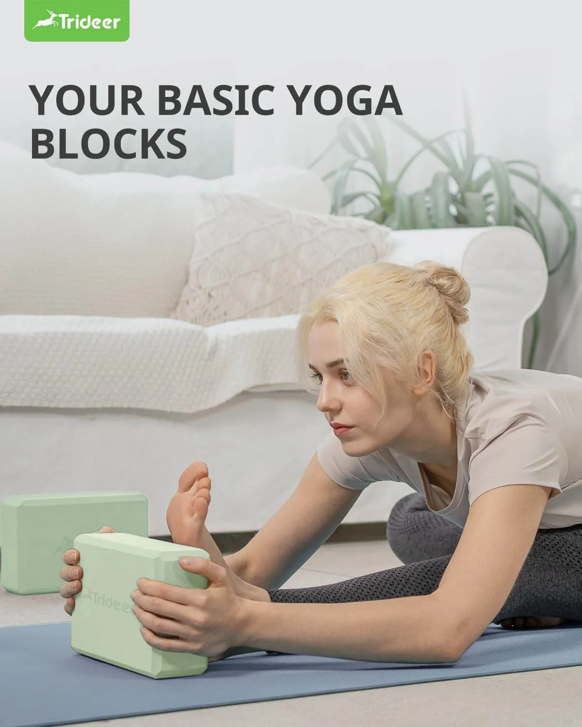 Trideer Yoga Block, Soft Non-Slip Surface Premium Foam Blocks, Supportive, Lightweight, Odorless, Yoga Accessories for Pilates Meditation General Fitness Stretching Toning (Mint Green-2 Pack)
