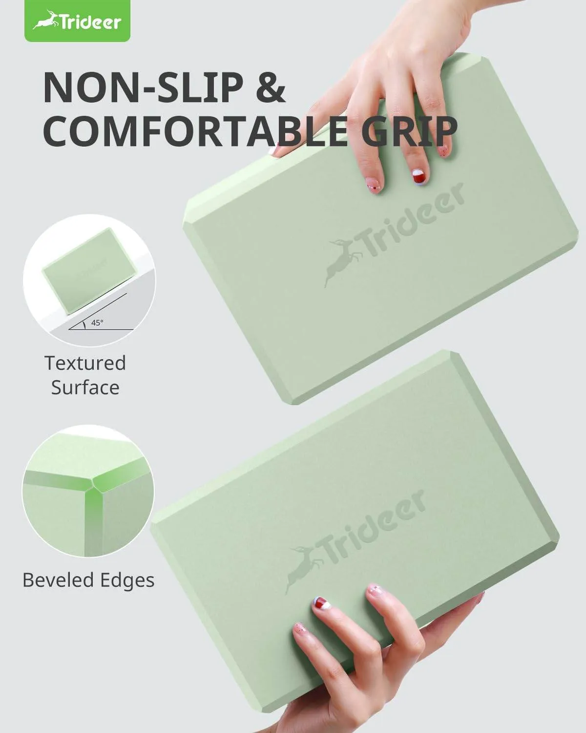 Trideer Yoga Block, Soft Non-Slip Surface Premium Foam Blocks, Supportive, Lightweight, Odorless, Yoga Accessories for Pilates Meditation General Fitness Stretching Toning (Mint Green-2 Pack)