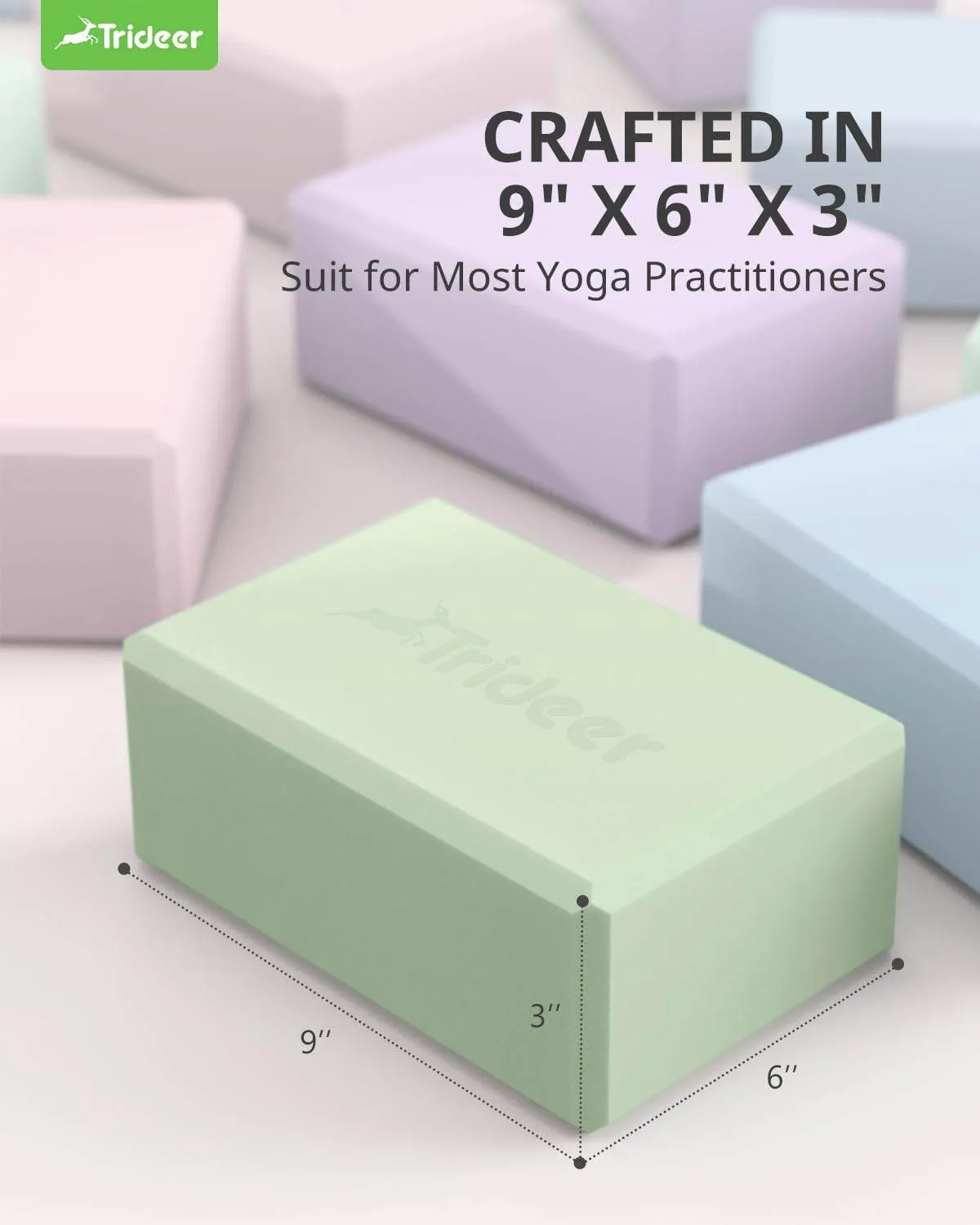 Trideer Yoga Block, Soft Non-Slip Surface Premium Foam Blocks, Supportive, Lightweight, Odorless, Yoga Accessories for Pilates Meditation General Fitness Stretching Toning (Mint Green-2 Pack)