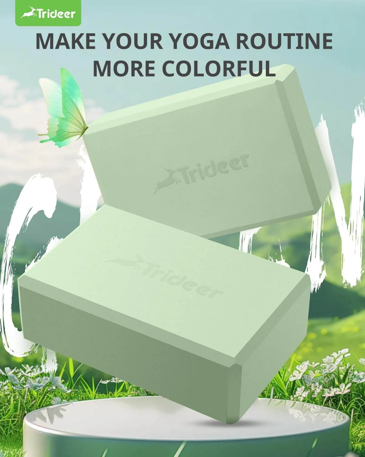 Trideer Yoga Block, Soft Non-Slip Surface Premium Foam Blocks, Supportive, Lightweight, Odorless, Yoga Accessories for Pilates Meditation General Fitness Stretching Toning (Mint Green-2 Pack)