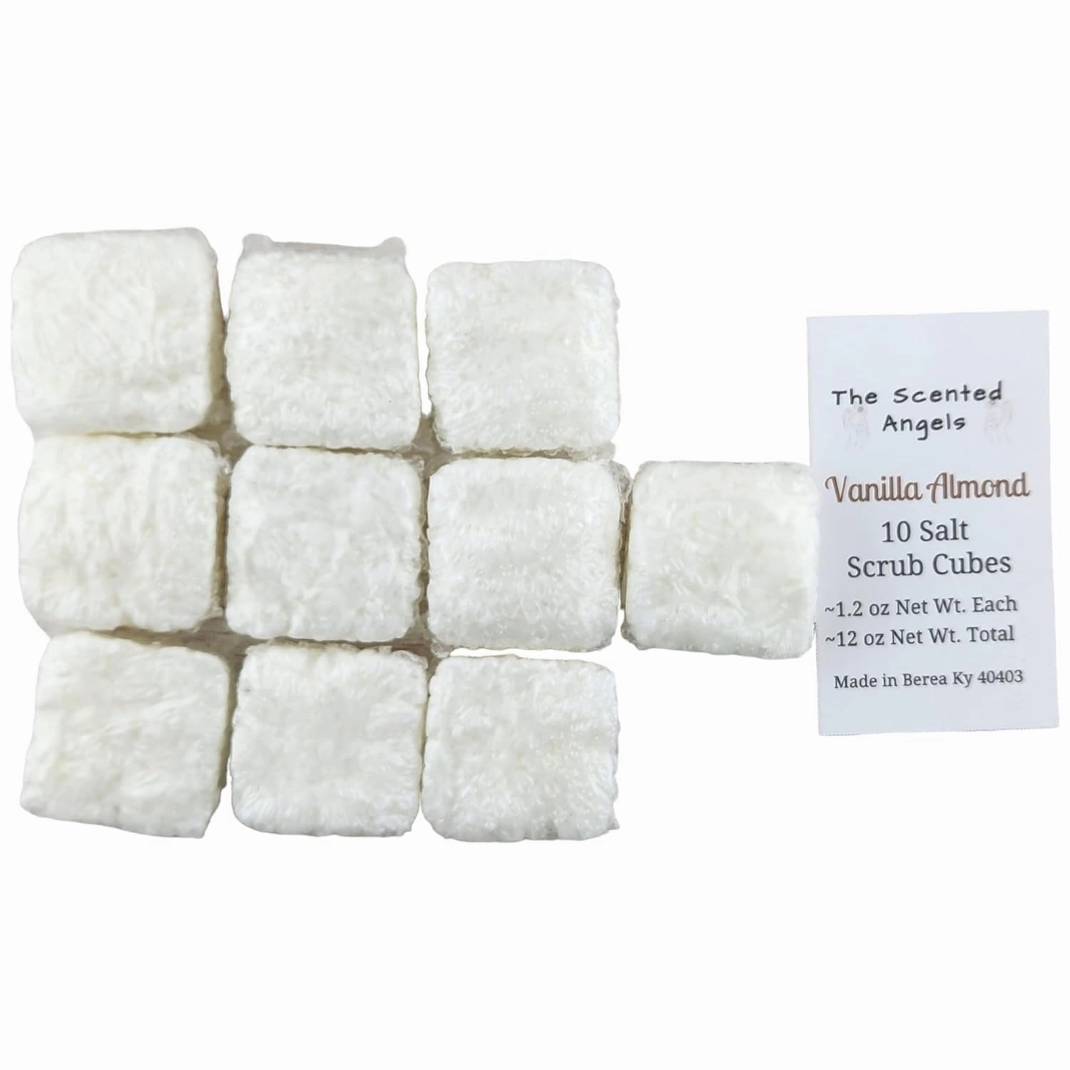 TSA Handmade Body Wash Exfoliating Salt Scrub Cubes, Vanilla Almond Fragrance, Spa, Skin Care, Moisturizer, Sensitive Dry Skin, Women, Teens, Men, Gift for Her, 10 cubes