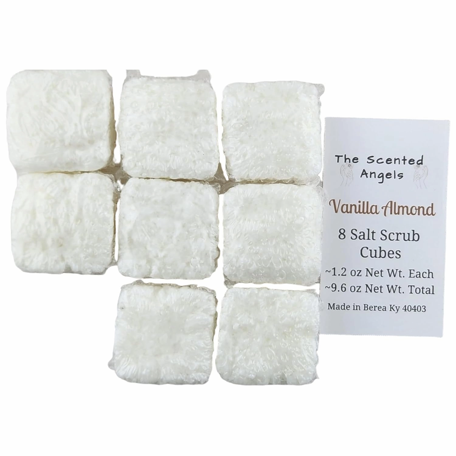 TSA Handmade Body Wash Exfoliating Salt Scrub Cubes, Vanilla Almond Fragrance, Spa, Skin Care, Moisturizer, Sensitive Dry Skin, Women, Teens, Men, Gift for Her, 8 cubes