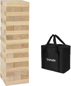 Tumbling Tower Large 21.25" - Double-Sanded Smooth Natural Wood, 54 Blocks, Durable & Portable Carry Bag, Indoor & Outdoor, Family Party Game Age 8 