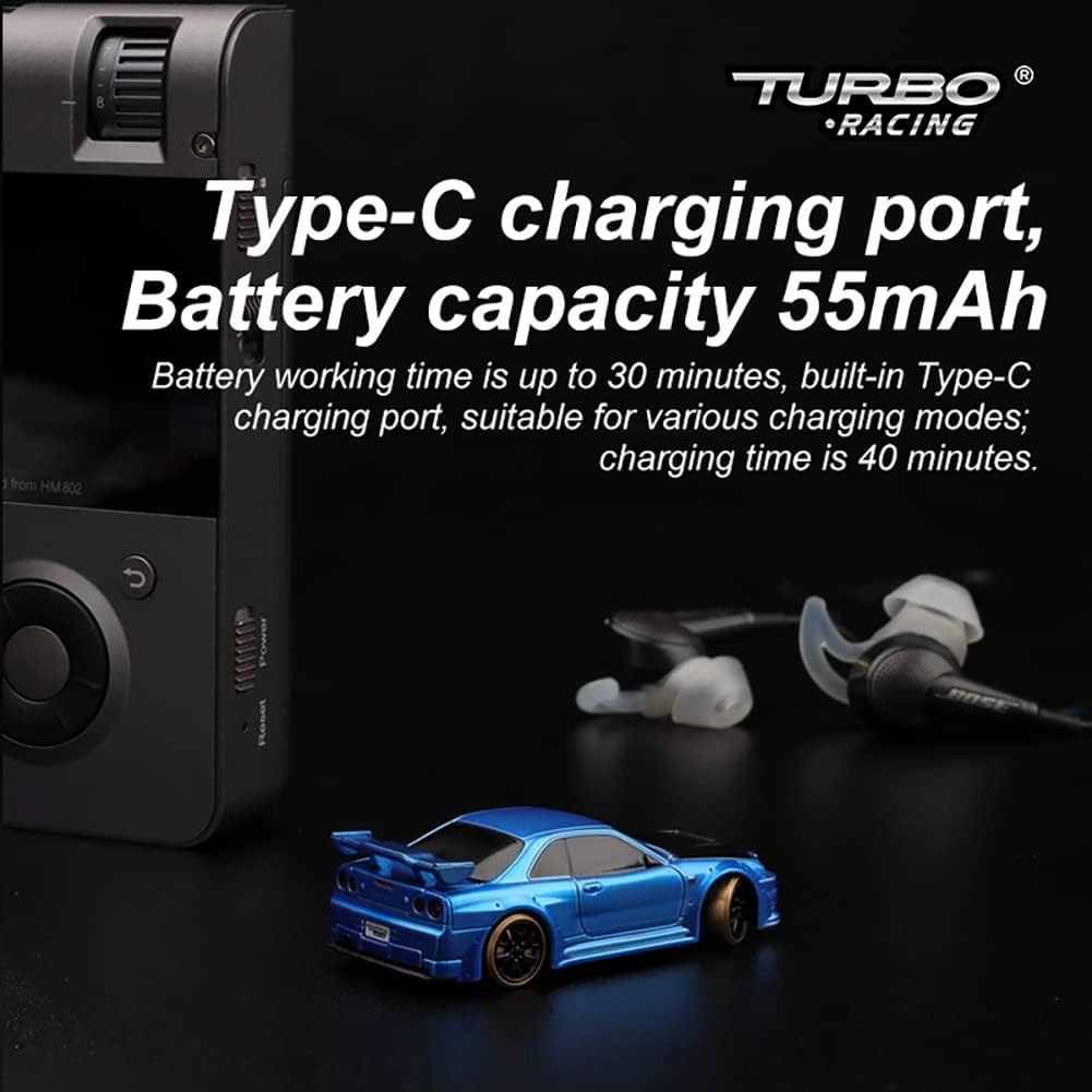 Turbo Racing 1:76 Scale Drift RC Car with Gyro Mini Full Proportional RTR 2.4GHZ Remote Control with 2 Replaceable Body Shell (C64-Blue)