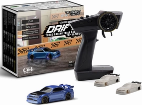 Turbo Racing 1:76 Scale Drift RC Car with Gyro Mini Full Proportional RTR 2.4GHZ Remote Control with 2 Replaceable Body Shell (C64-Blue)