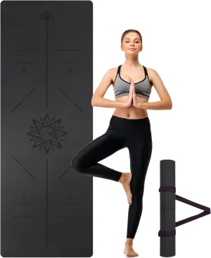 U&M Yoga Mat Non-Slip, Exercise Mat with Carrying Strap for Home Yoga,Pilates & Meditation Stretching, Floor & Fitness Workouts, 72"x26" x1/6" Thick Fitness Mats Non-Slip Natural Rubber Base & PU Top