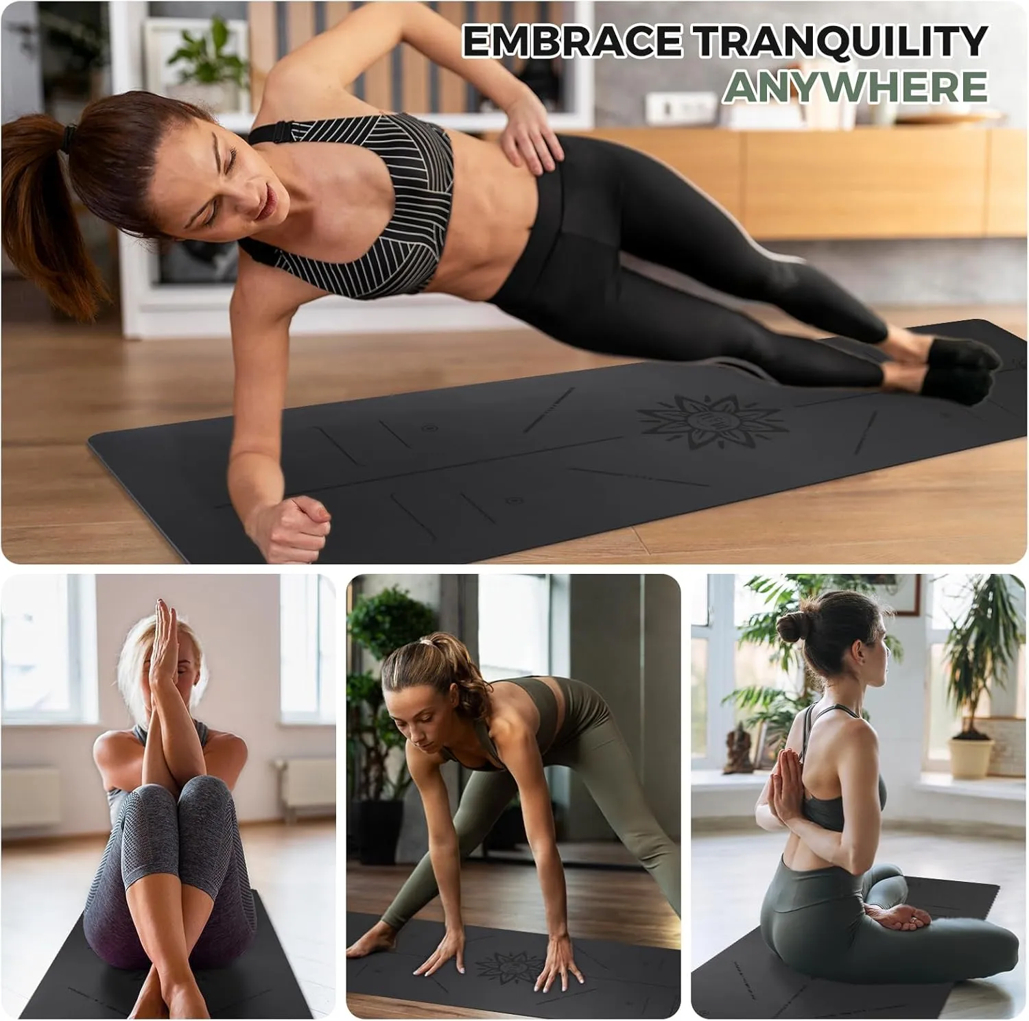 U&M Yoga Mat Non-Slip, Exercise Mat with Carrying Strap for Home Yoga,Pilates & Meditation Stretching, Floor & Fitness Workouts, 72"x26" x1/6" Thick Fitness Mats Non-Slip Natural Rubber Base & PU Top