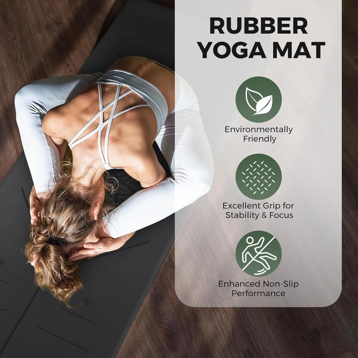U&M Yoga Mat Non-Slip, Exercise Mat with Carrying Strap for Home Yoga,Pilates & Meditation Stretching, Floor & Fitness Workouts, 72"x26" x1/6" Thick Fitness Mats Non-Slip Natural Rubber Base & PU Top