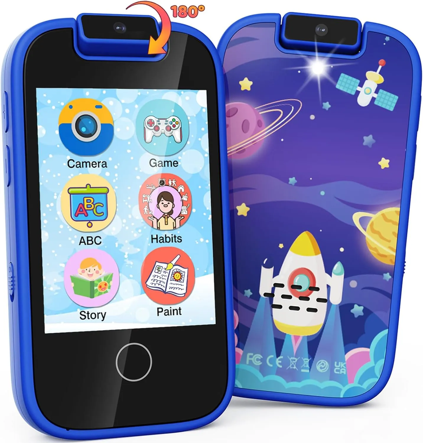 UCIDCI Kids Smartphone Toys Gifts for Boys Ages 3-7, Touchscreen Fake Phone Music Games Player with 180° Rotatable Camera, Pretend Play Learning Toys Birthday for 3 4 5 6 7 8 Boy
