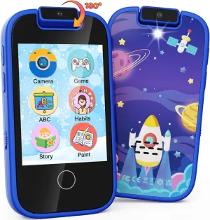 UCIDCI Kids Smartphone Toys Gifts for Boys Ages 3-7, Touchscreen Fake Phone Music Games Player with 180° Rotatable Camera, Pretend Play Learning Toys Birthday for 3 4 5 6 7 8 Boy
