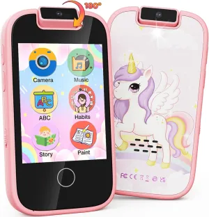 UCIDCI Kids Smartphone Toys Unicorns Gifts for Girls Ages 3-7, Touchscreen Fake Phone Music Player with 180° Rotatable Camera, Pretend Play Learning Toy Birthday for 3 4 5 6 7 8 Girls