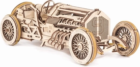 UGEARS U-9 Grand Prix Car Wooden Model (DIY Building Kit) Hand-Crank Powered Vehicle w/Working Pistons, Wheels, Shocks | Functional, Authentic Racing Design