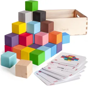 Ulanik Small Colored Cubes Toddler Montessori Toys for 3 Year Old   Kids Wooden Building Blocks Game for Learning Color Sorting and Counting — 40 pcs, 1.2 in