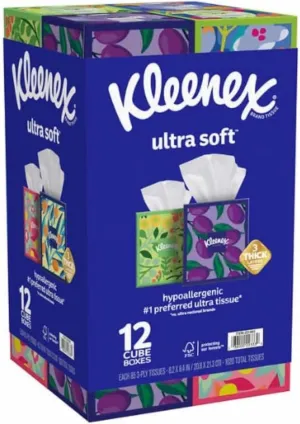 Ultra Soft 3-Ply Facial Tissues, 12 Cube Boxes (72 tissues/box, 12 boxes)
